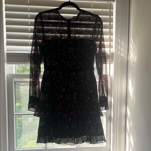 Lulu's Black Floral Sheer Long Sleeve Dress